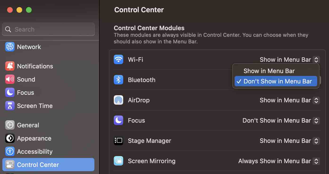 Hide Bluetooth Icon from macOS Ventura Menu bar